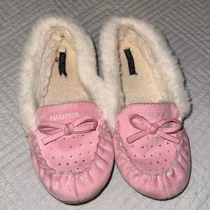 Nautica Pink Faux Fur Moccasin Slippers